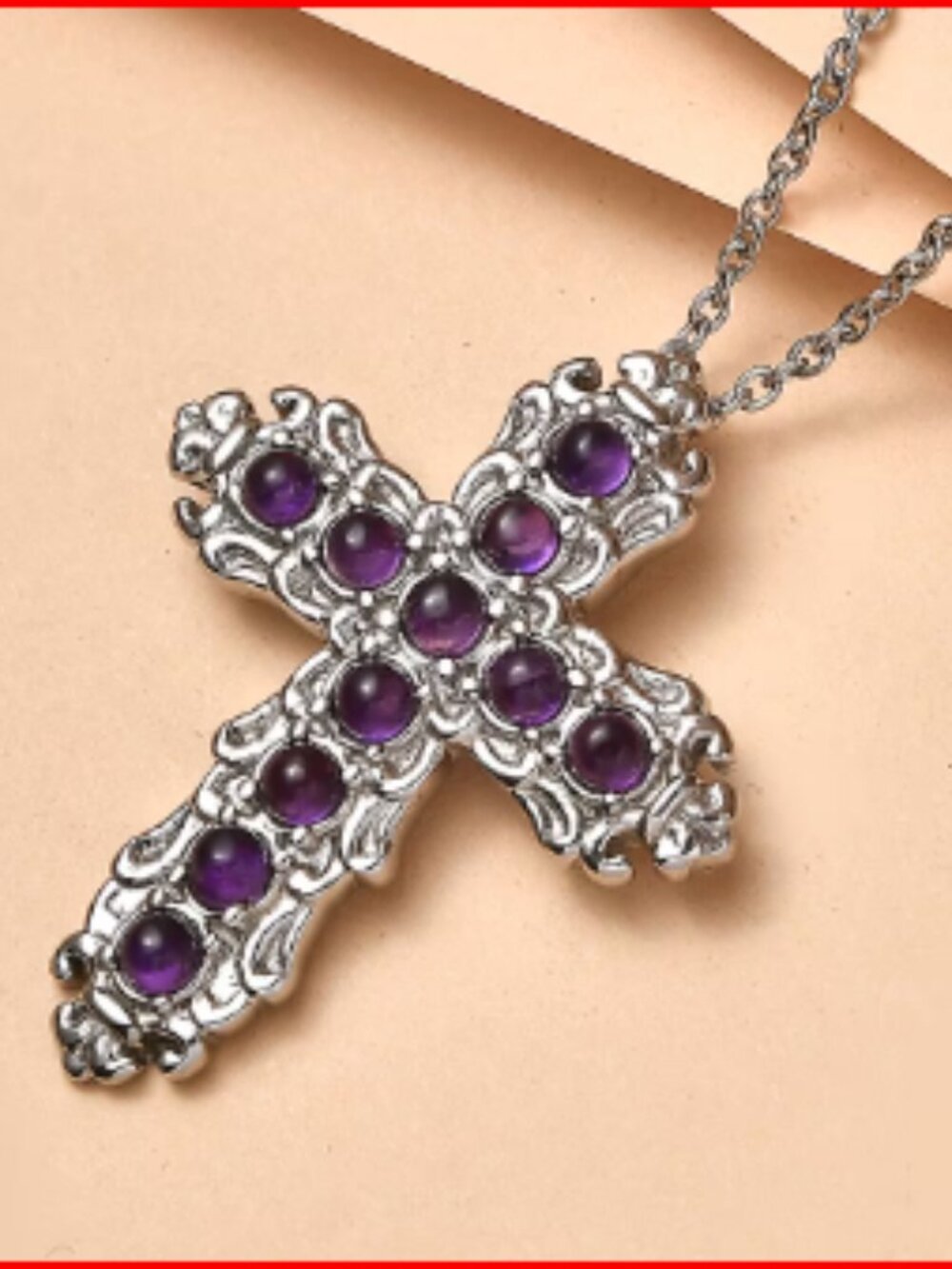 African Amethyst Pendant Necklace in Stainless Steel